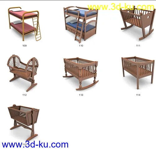 各种床，双人的，单人的，上下铺，婴儿床，摇篮。。。模型的图片3