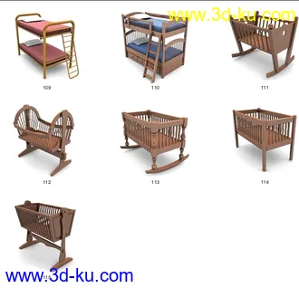 3D打印模型各种床，双人的，单人的，上下铺，婴儿床，摇篮。。。的图片