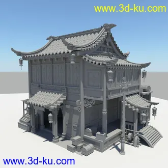 3D打印模型古代建筑，客栈，亭子的图片