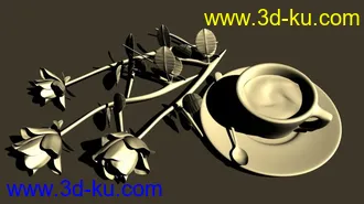 3D打印模型花、咖啡场景的图片