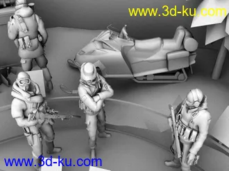3D打印模型现代战士人物和简单场景的图片