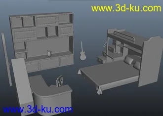 3D打印模型生活家具，桌椅，柜子，床，台灯，吉他的图片