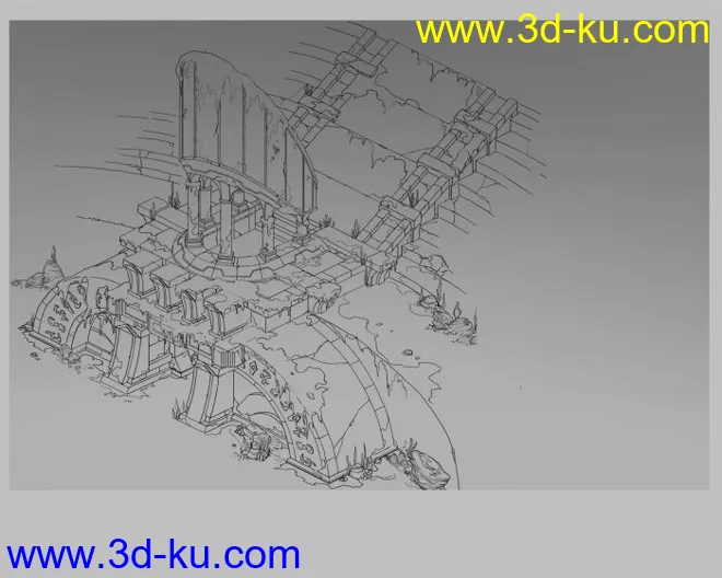 有科幻风格的竞技场大门建筑，带原画模型的图片1