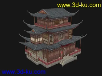 3D打印模型大户人家建筑，1楼有室内，整体有碰撞的图片