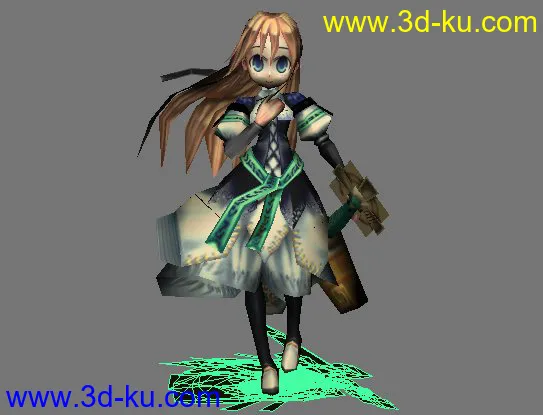 带动作卡通少女--人小耍大刀3D模型的图片1