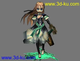带动作卡通少女--人小耍大刀3D模型的图片