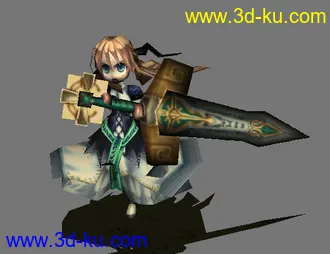 带动作卡通少女--人小耍大刀3D模型的图片