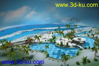 3D打印模型现代风沙滩娱乐美仑美奂逼真场景带动画的图片