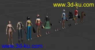 3D打印模型8种女性不同服装角色的图片