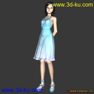 3D打印模型穿蓝色裙子的清新小美女的图片