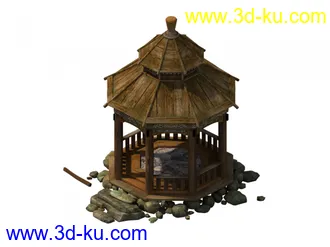 3D打印模型草地片区建筑木架亭子的图片