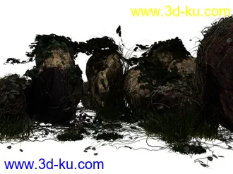 3D打印模型一组灌木带石头的图片
