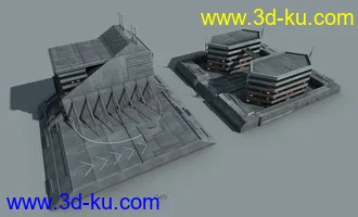 3D打印模型大师级科幻元素建筑合集第三部，科幻城市未来城市建筑部件，包括一些地面和水边部件的图片