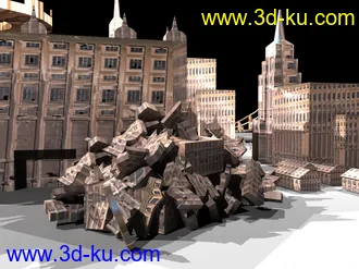 3D打印模型一个废墟建筑，没有贴图的话只要重新加载那张大楼得图片就好了的图片