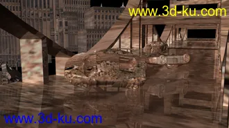 3D打印模型一个废墟建筑，没有贴图的话只要重新加载那张大楼得图片就好了的图片
