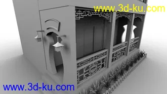 3D打印模型一个中式建筑古建风格带有简单中式家具的图片