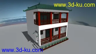 3D打印模型一个中式建筑古建风格带有简单中式家具的图片