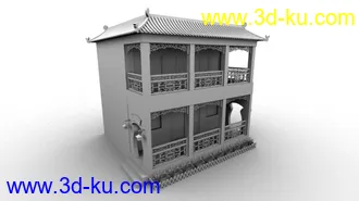 3D打印模型一个中式建筑古建风格带有简单中式家具的图片