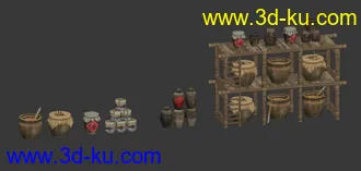 剑灵酒窖场景模型 酒钢 酒坛模型道具的图片