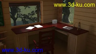 3D打印模型自己建的一个森林木屋场景，带完整材质贴图的图片