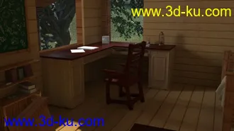 3D打印模型自己建的一个森林木屋场景，带完整材质贴图的图片