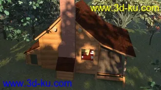 3D打印模型自己建的一个森林木屋场景，带完整材质贴图的图片