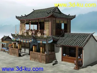 3D打印模型古画风格街景的图片
