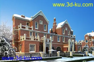 3D打印模型雪景场景完整欧式建筑的图片