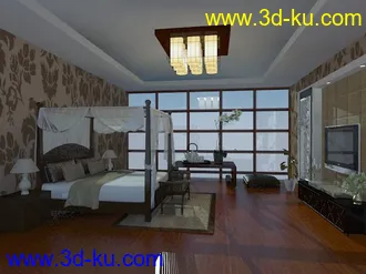 3D打印模型新中式卧室的图片