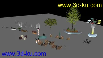 3D打印模型建筑动画商业场景常用小品-夜景材质，调好的直接用的图片