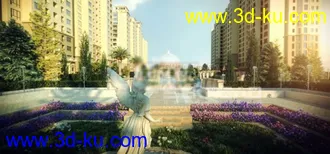 3dmax全模型建筑动画场景 小区园林绿化特写镜头的图片