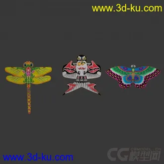 3D打印模型燕子、蜻蜓、蝴蝶三个风筝的图片