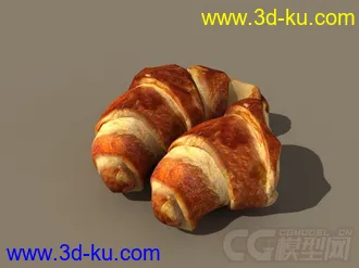 3D打印模型写实的牛角面包，带材质的图片