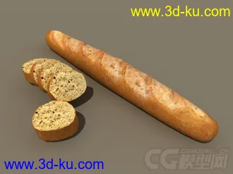 3D打印模型写实的法国长棍面包，带材质的图片