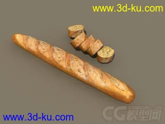 3D打印模型写实的法国长棍面包，带材质的图片