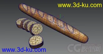 3D打印模型写实的法国长棍面包，带材质的图片