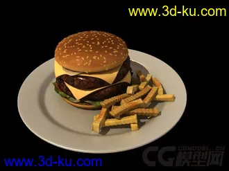3D打印模型美味多汁的双层牛肉汉堡，带材质的图片