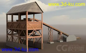 3D打印模型工业工厂城市场景部件系列6 厂房 车间 铲车 钻机车 码头 沙厂的图片