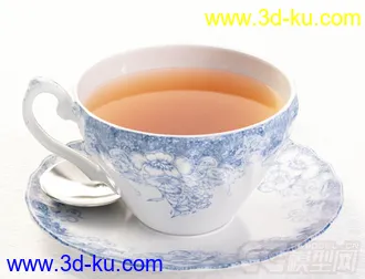 茶杯和碟子的青花瓷写实模型的图片