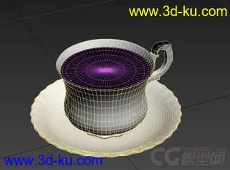 撑着绿茶的玫瑰花纹茶杯茶具高精度写实模型的图片