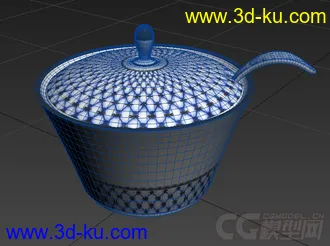 交叉花纹有盖子的汤盆盘子碟子高精度写实模型的图片