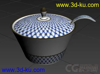 交叉花纹有盖子的汤盆盘子碟子高精度写实模型的图片