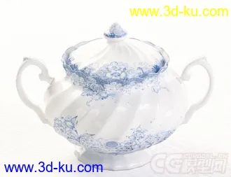 螺旋纹对称青花瓷高精度写实模型的图片