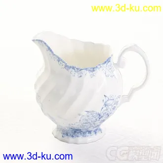 螺旋纹斜切口青花瓷茶壶高精度模型的图片