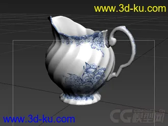 螺旋纹斜切口青花瓷茶壶高精度模型的图片