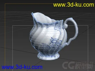 螺旋纹斜切口青花瓷茶壶高精度模型的图片