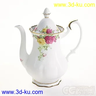 3D打印模型玫瑰花纹的曲线形茶壶的图片