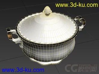 玫瑰花纹的汤盆高精度写实模型的图片