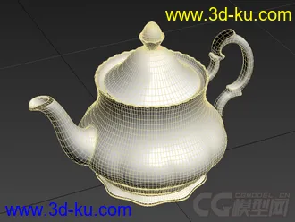 玫瑰花纹青花瓷茶壶茶具写实高精度模型的图片