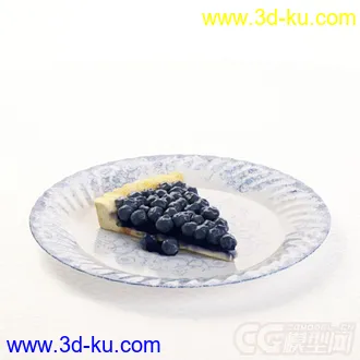 盛着蓝莓的青花瓷盘子碟子写实高精度模型的图片